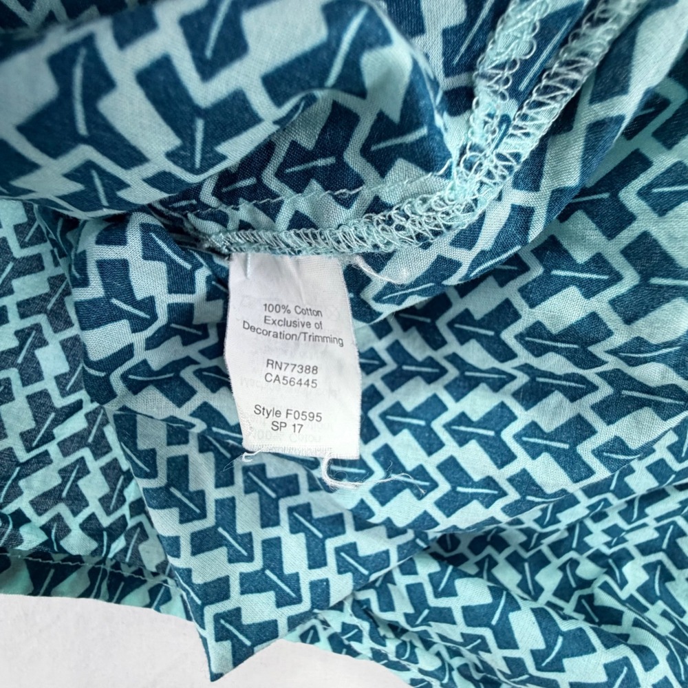 J.‎ Crew Turquoise Navy Geometric Embroidered Tassel Neck Sleeveless Top Size 6 - Picture 4 of 6
